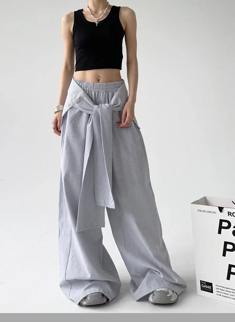 Loose Comfy Striped Lace-up Wide-leg Pants PAINEVIDA
