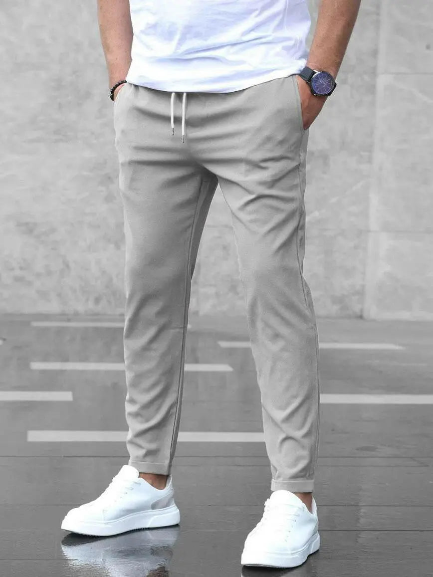 Men's Casual Pants With Pockets Fashion Slim Fit Drawstring Trousers.