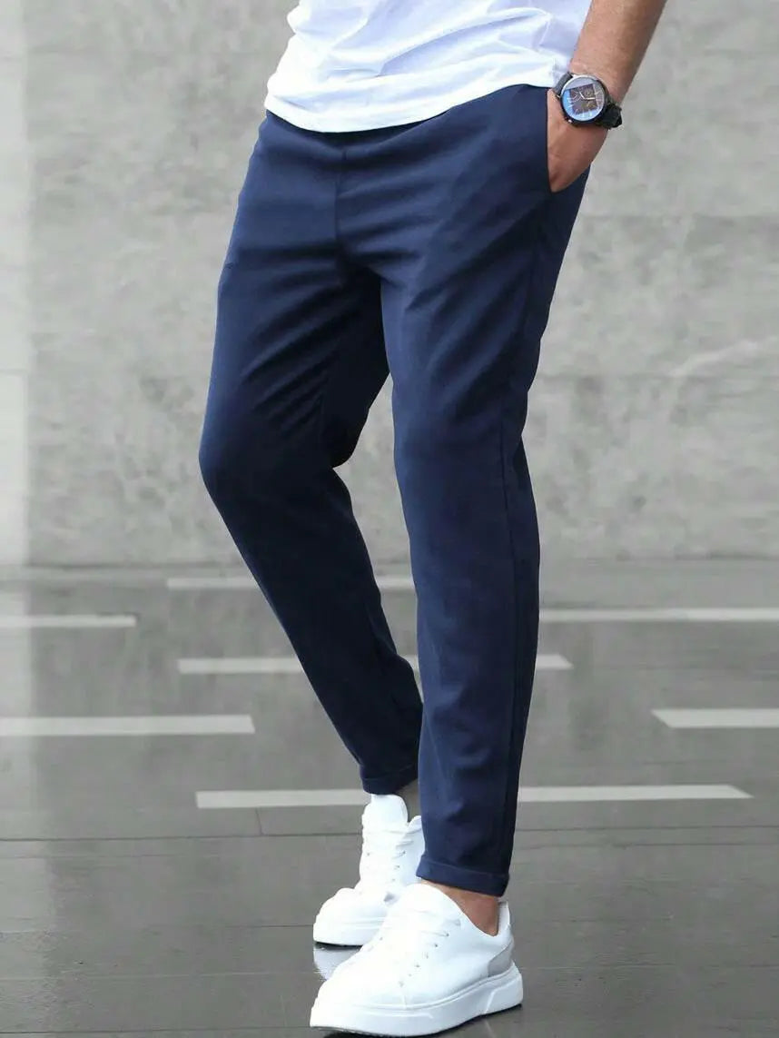 Men's Casual Pants With Pockets Fashion Slim Fit Drawstring Trousers.