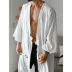 Men's Full Size Button Detail Long Sleeve Cover-Up.