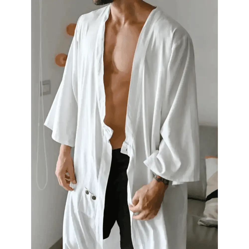 Men's Full Size Button Detail Long Sleeve Cover-Up.