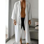 Men's Full Size Button Detail Long Sleeve Cover-Up.