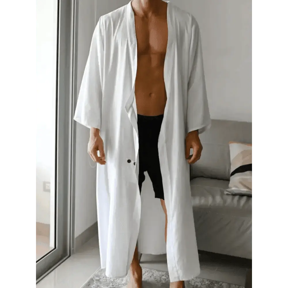 Men's Full Size Button Detail Long Sleeve Cover-Up.