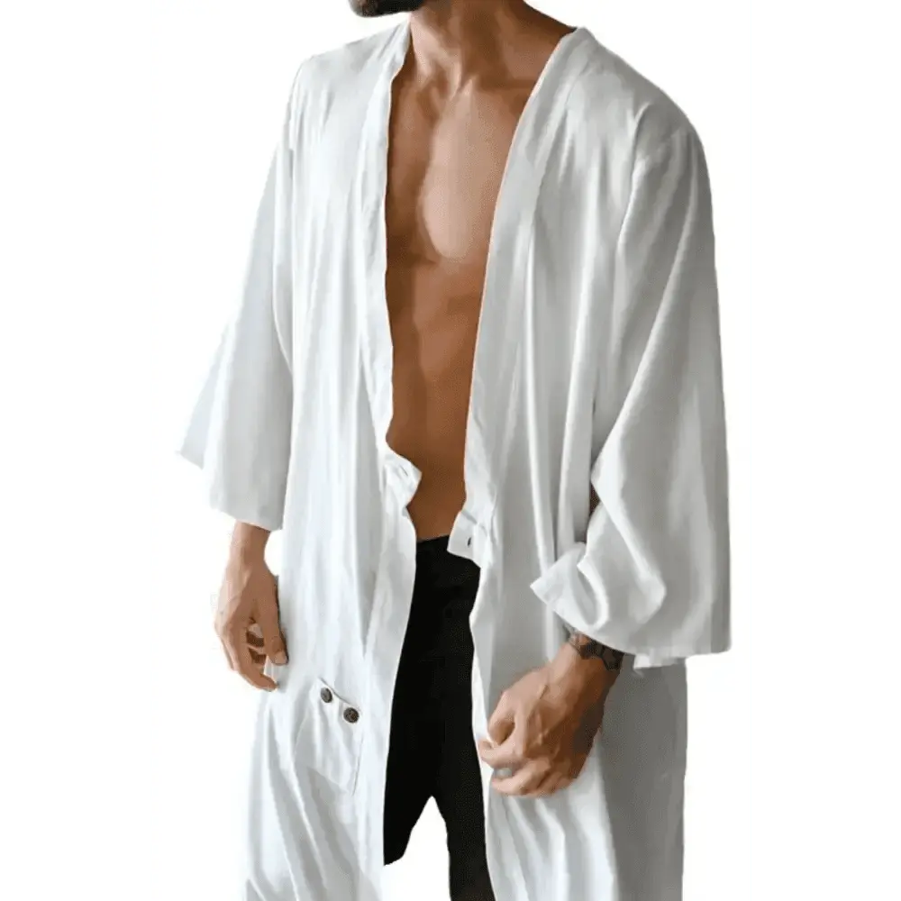 Men's Full Size Button Detail Long Sleeve Cover-Up.
