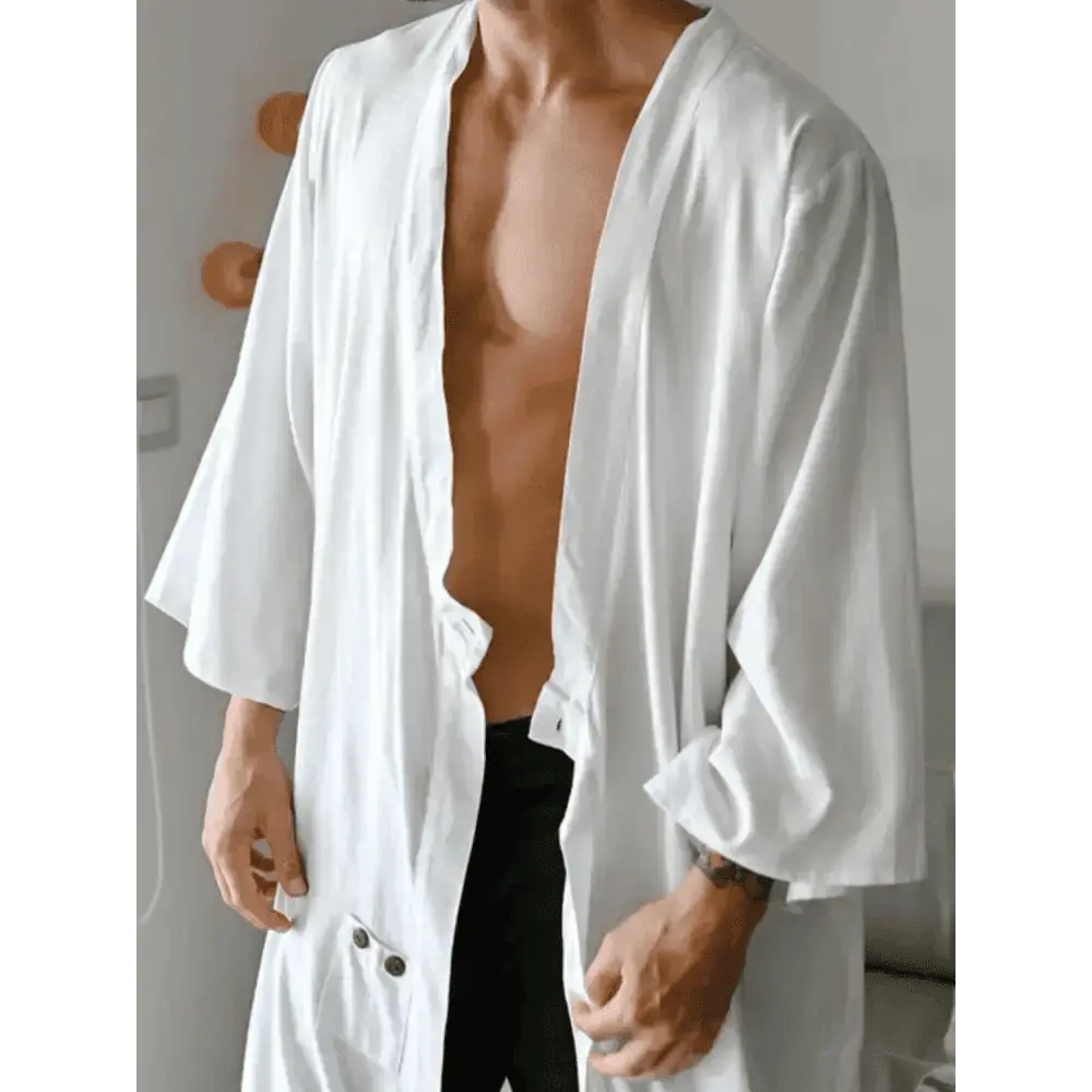 Men's Full Size Button Detail Long Sleeve Cover-Up.