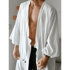 Men's Full Size Button Detail Long Sleeve Cover-Up.
