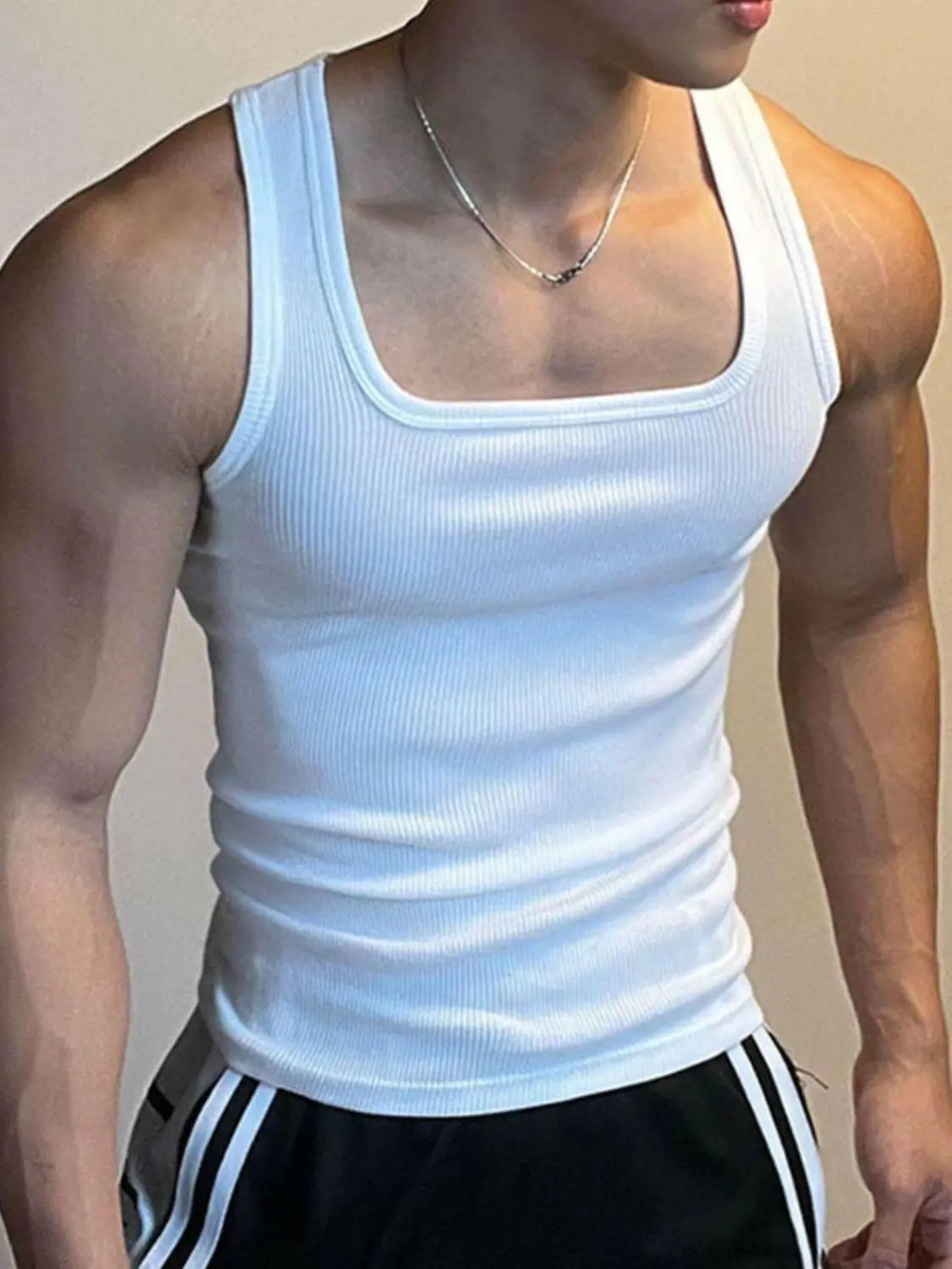 Men's Square Neck Wide Strap Tank.