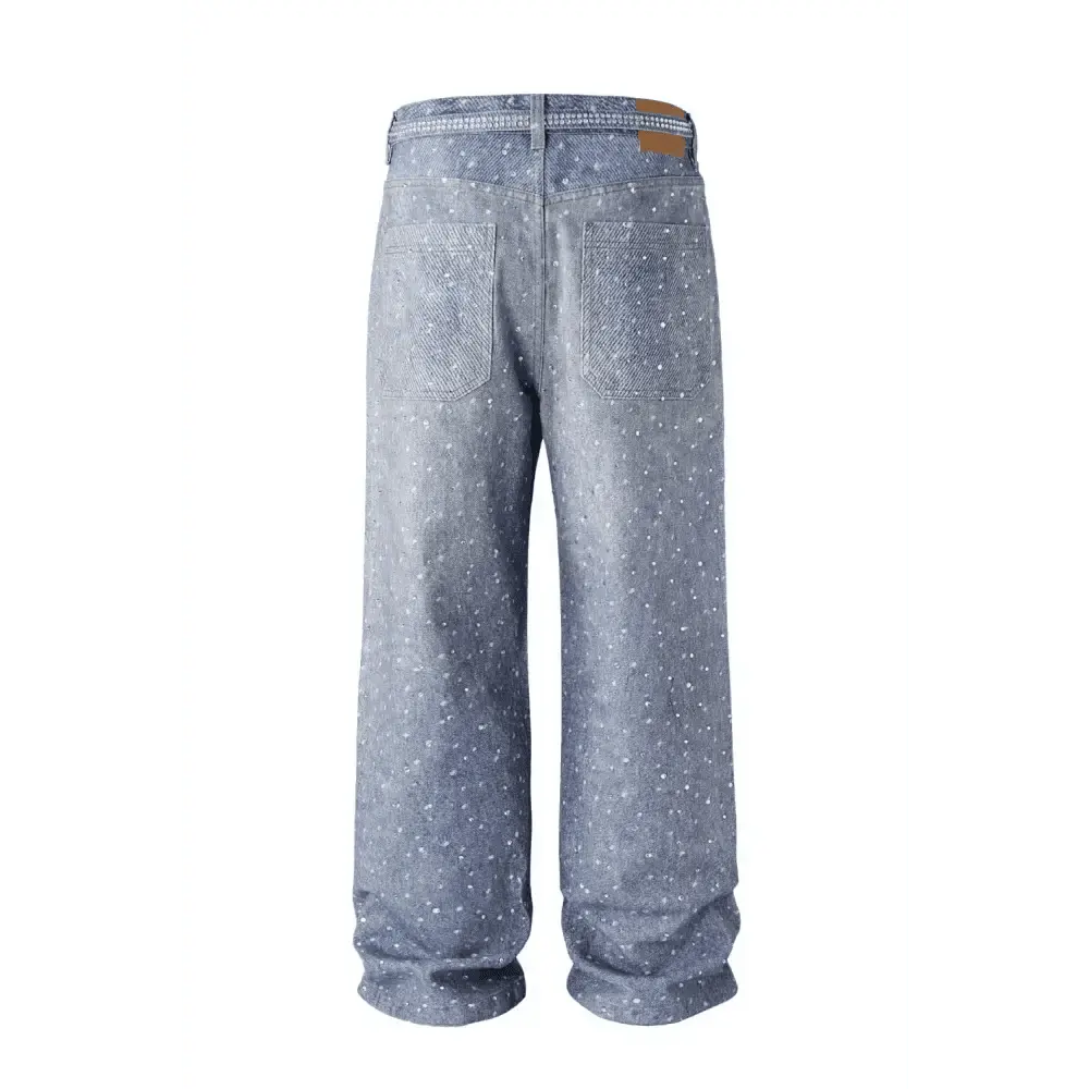 Men's Washed Rhinestone Jeans with Rhinestone Belt.
