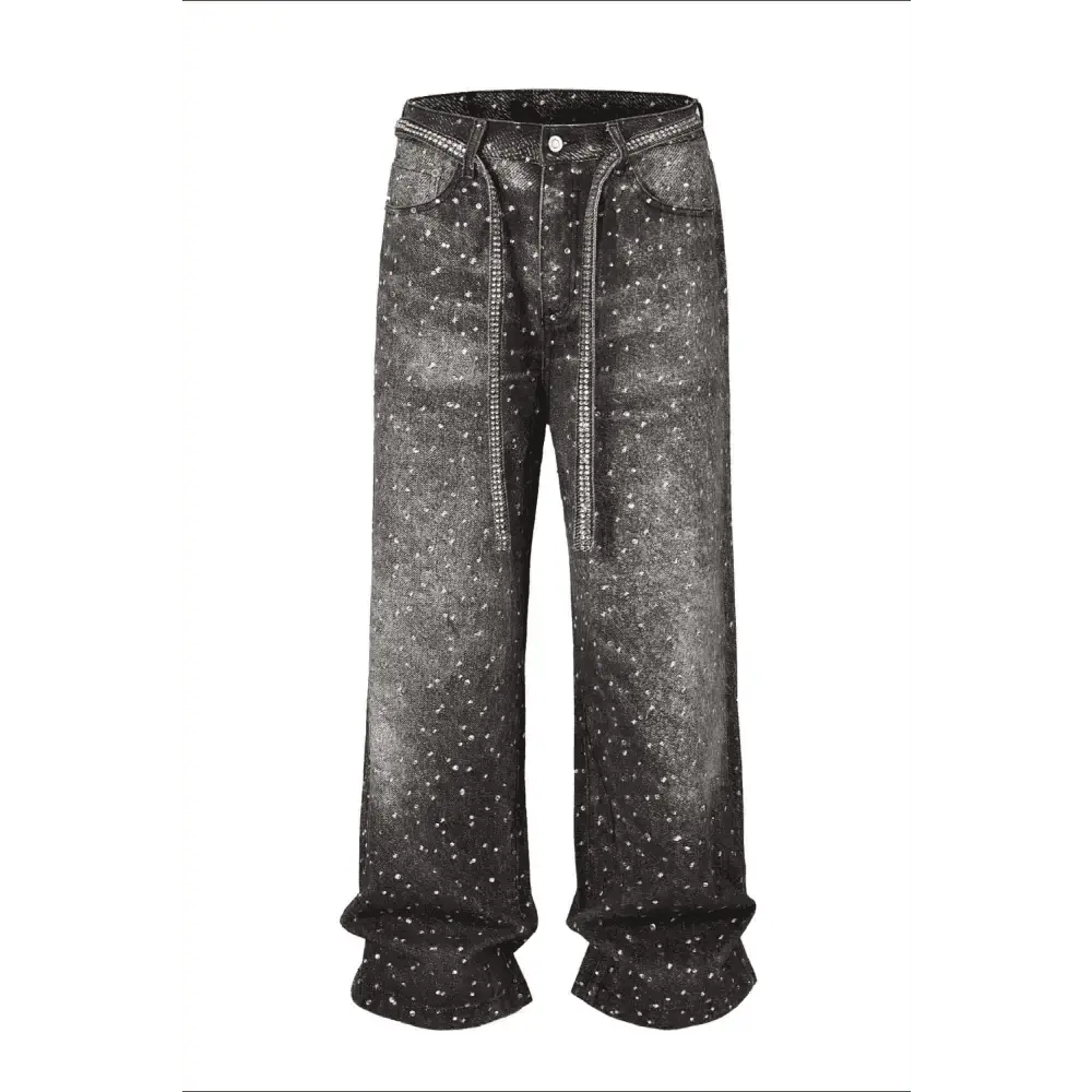 Men's Washed Rhinestone Jeans with Rhinestone Belt.