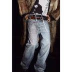 Men's Washed Rhinestone Jeans with Rhinestone Belt.
