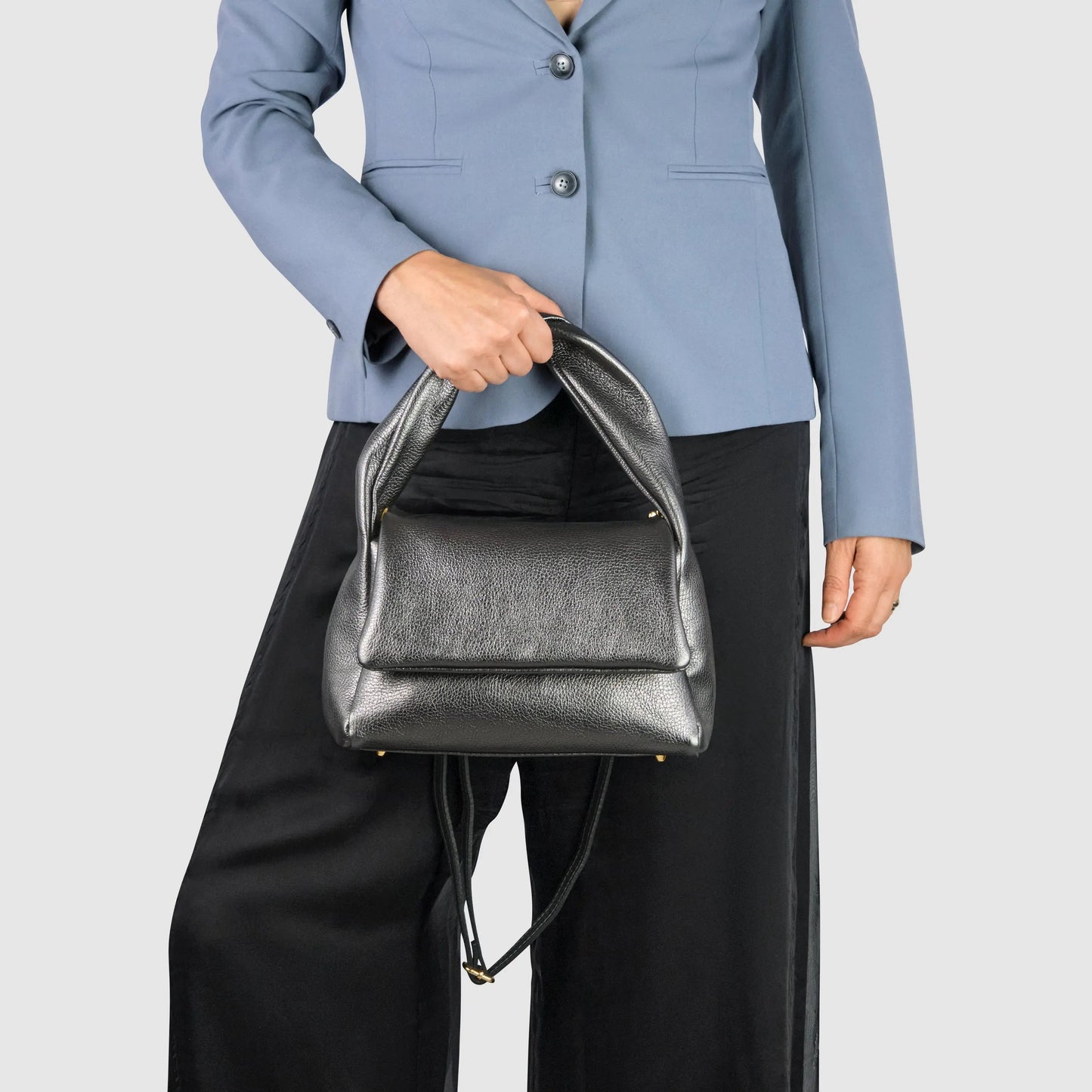 Metallic Calf Leather Top-Handle Bag TAKEASY