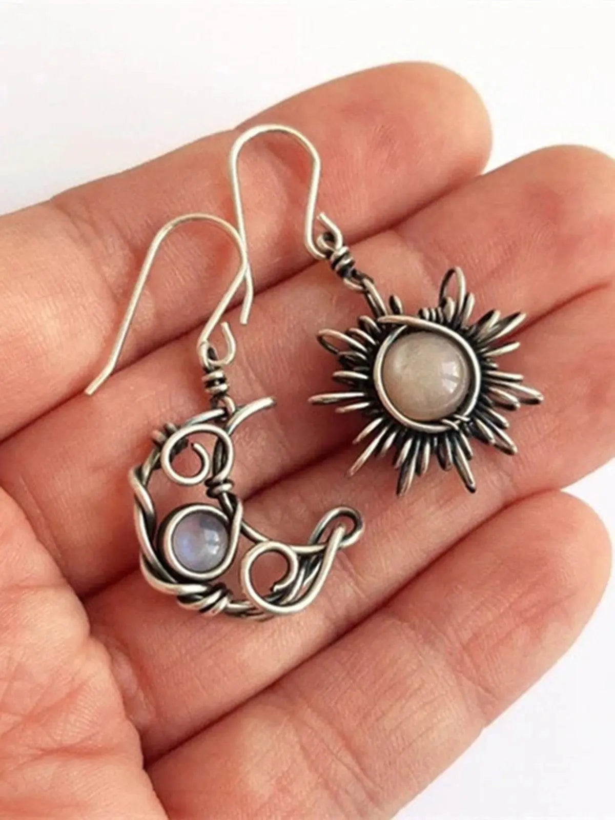 Moonstone Asymmetric Sun Moon Earrings PAINEVIDA 4.99