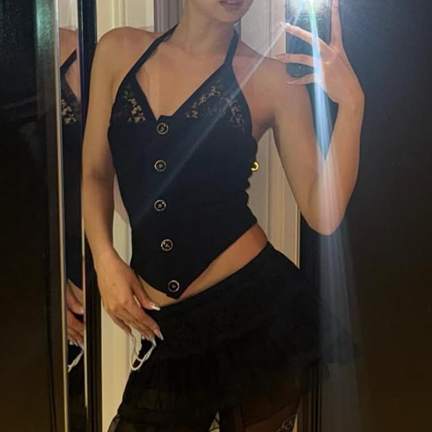 Celebrity Women Clothing French Halter Lace up Backless Boning Corset Vest Bella Mia