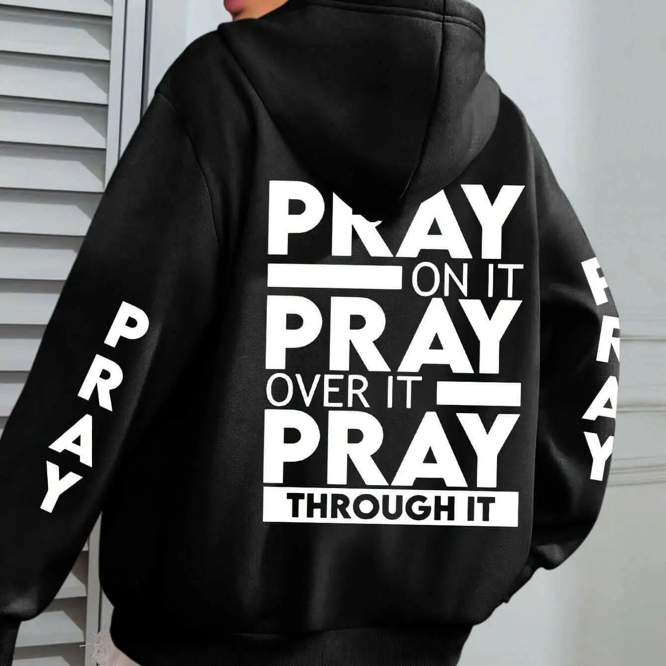 PRAY Print Plus Size  Kangaroo Pocket Hoodie -.