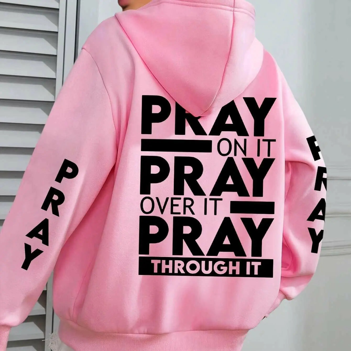 PRAY Print Plus Size  Kangaroo Pocket Hoodie -.