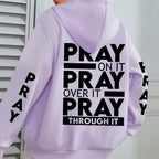 PRAY Print Plus Size  Kangaroo Pocket Hoodie -.