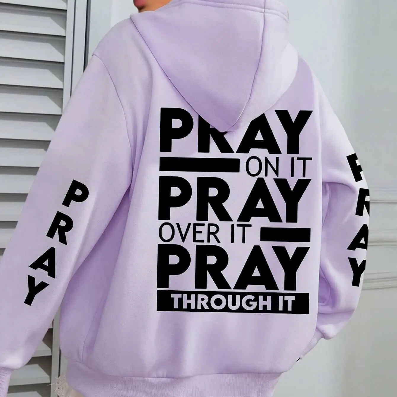 PRAY Print Plus Size  Kangaroo Pocket Hoodie -.