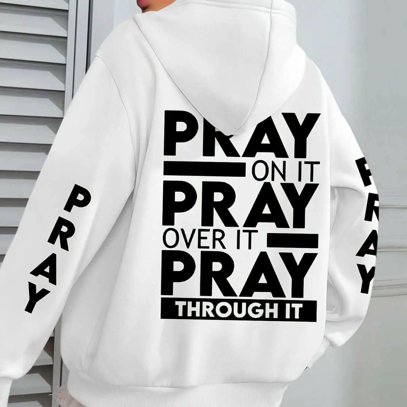 PRAY Print Plus Size  Kangaroo Pocket Hoodie -.