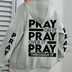 PRAY Print Plus Size  Kangaroo Pocket Hoodie -.