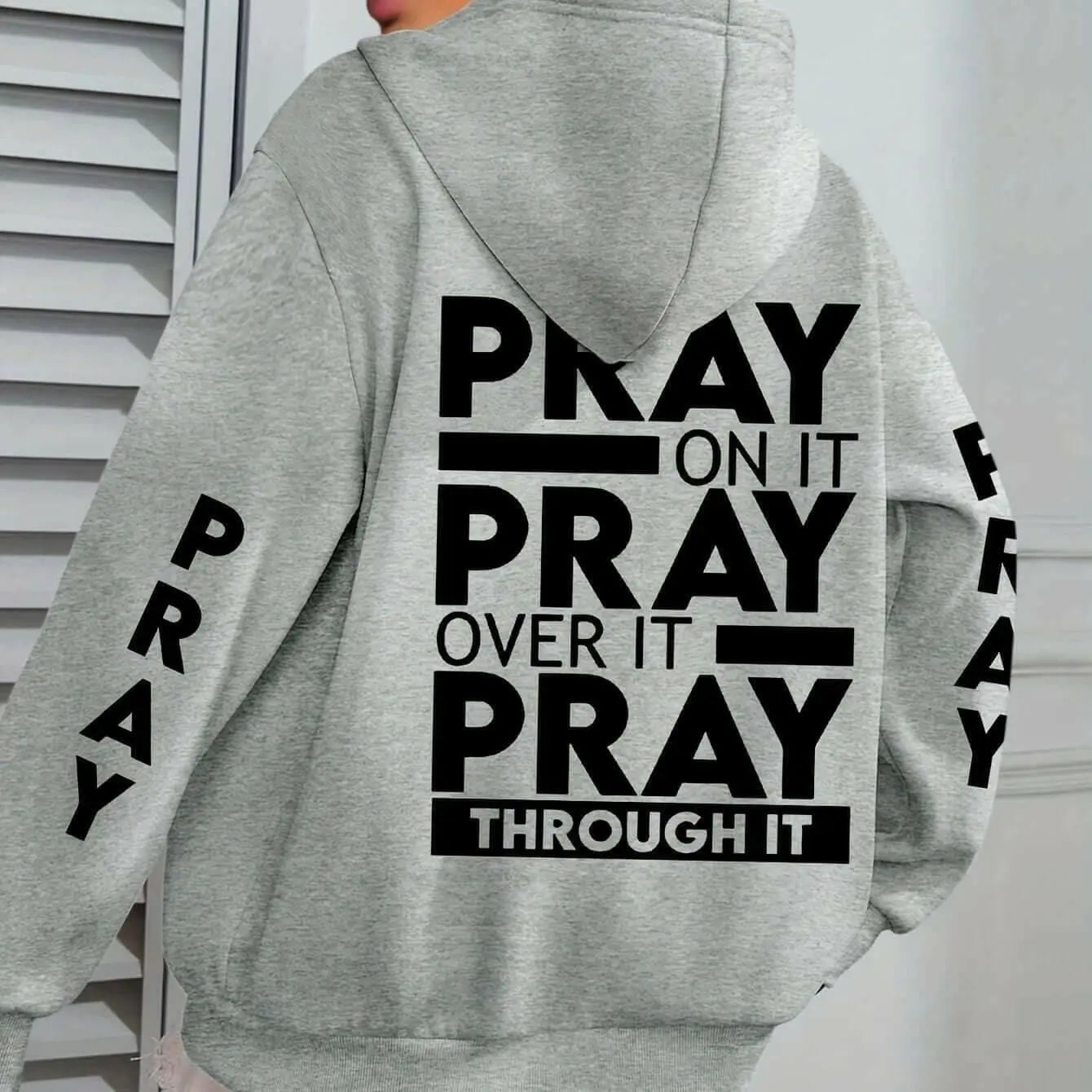 PRAY Print Plus Size  Kangaroo Pocket Hoodie -.