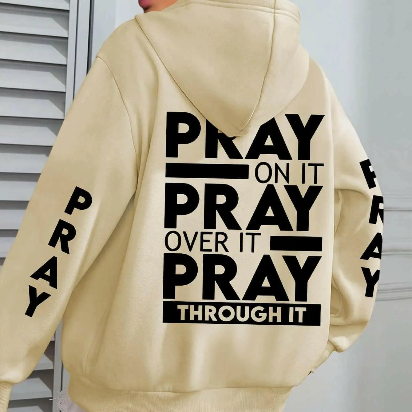 PRAY Print Plus Size  Kangaroo Pocket Hoodie -.
