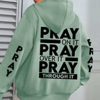PRAY Print Plus Size  Kangaroo Pocket Hoodie -.