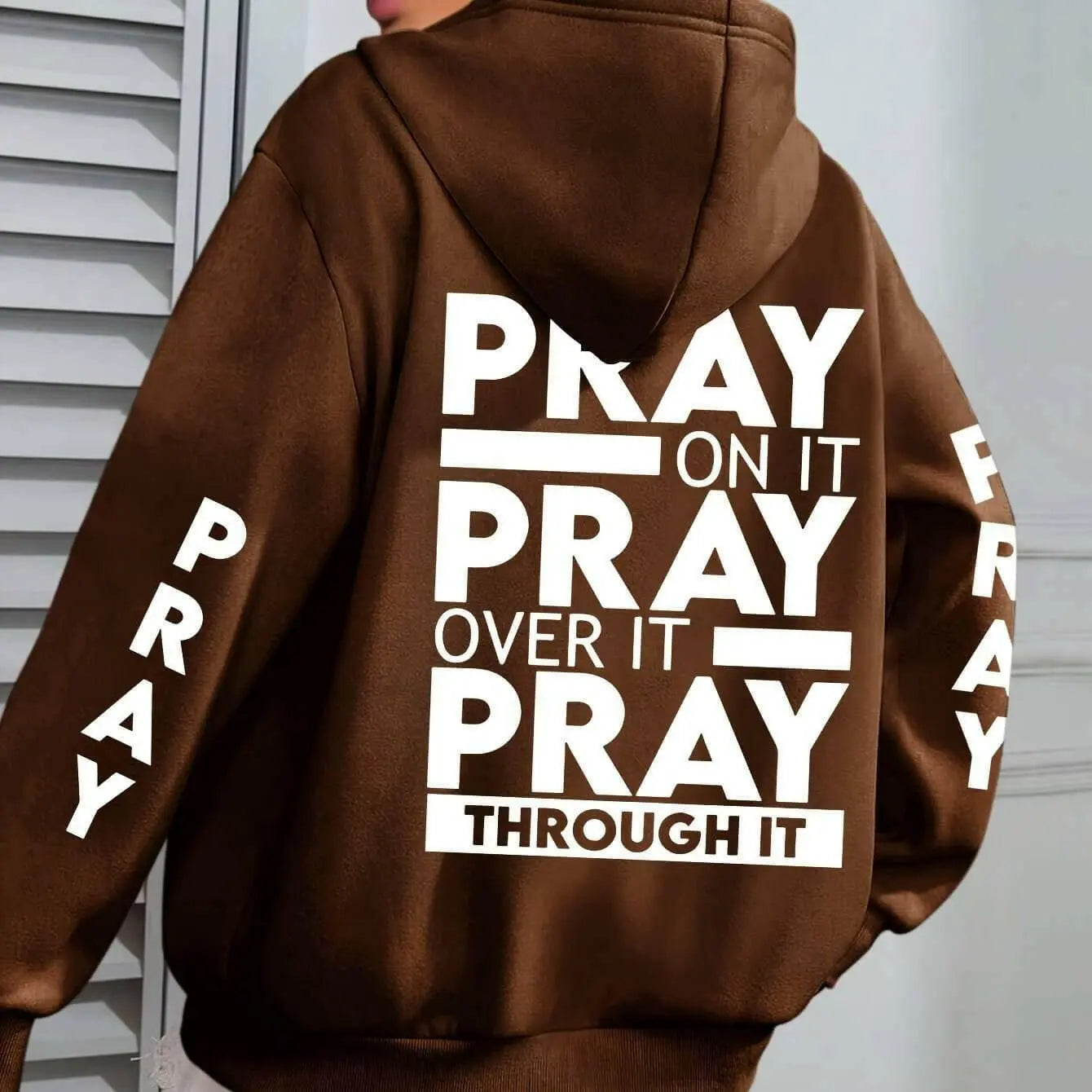 PRAY Print Plus Size  Kangaroo Pocket Hoodie -.