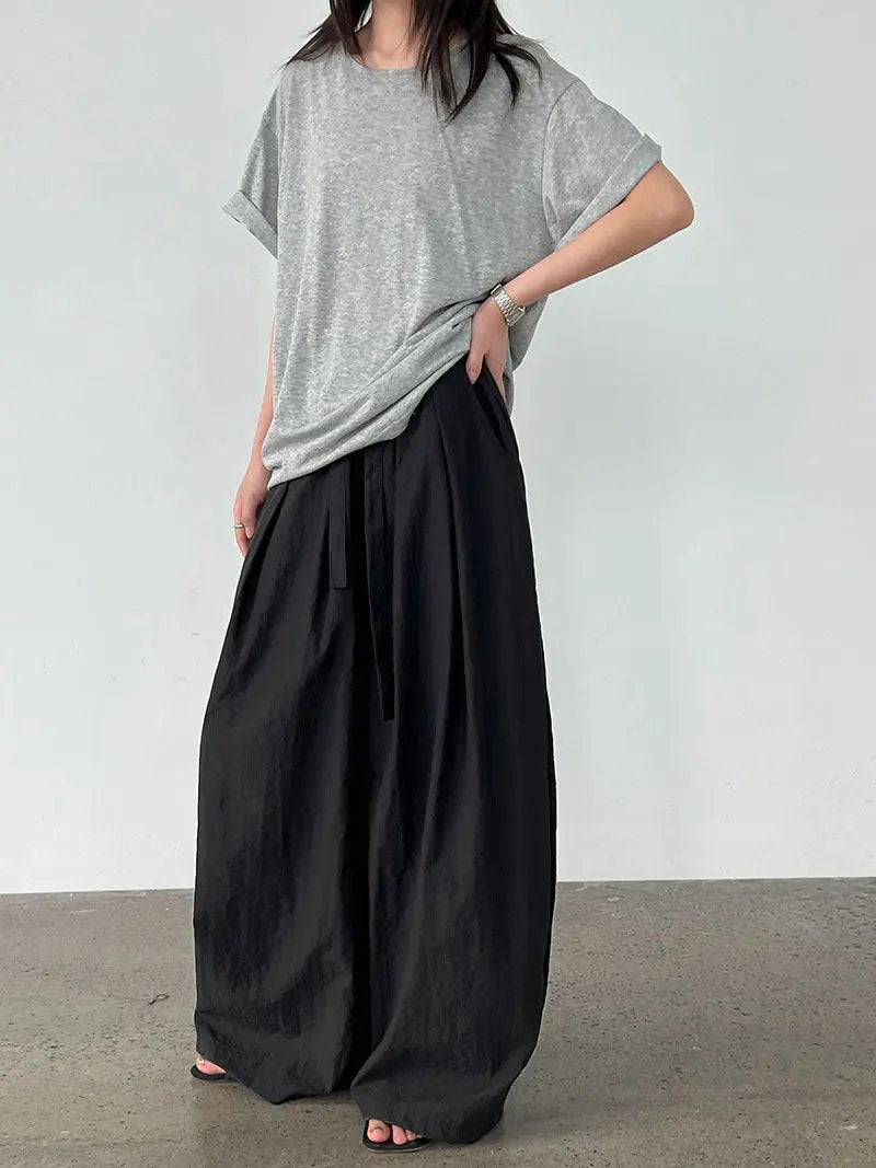 Relaxed Drawstring Pleated Wide-leg Trousers Plush Fashion Hub