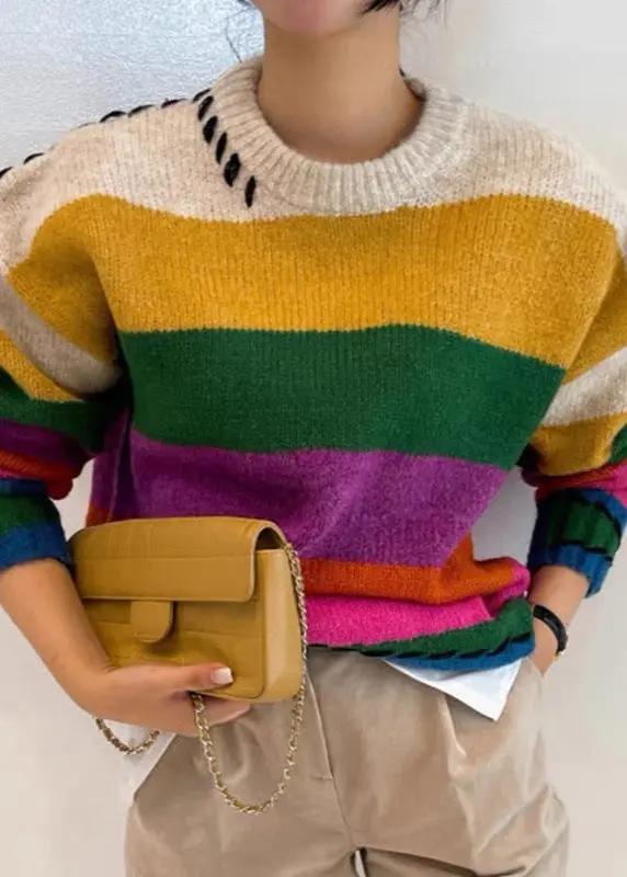 Retro Colorful Striped Sweater Plush Fashion Hub