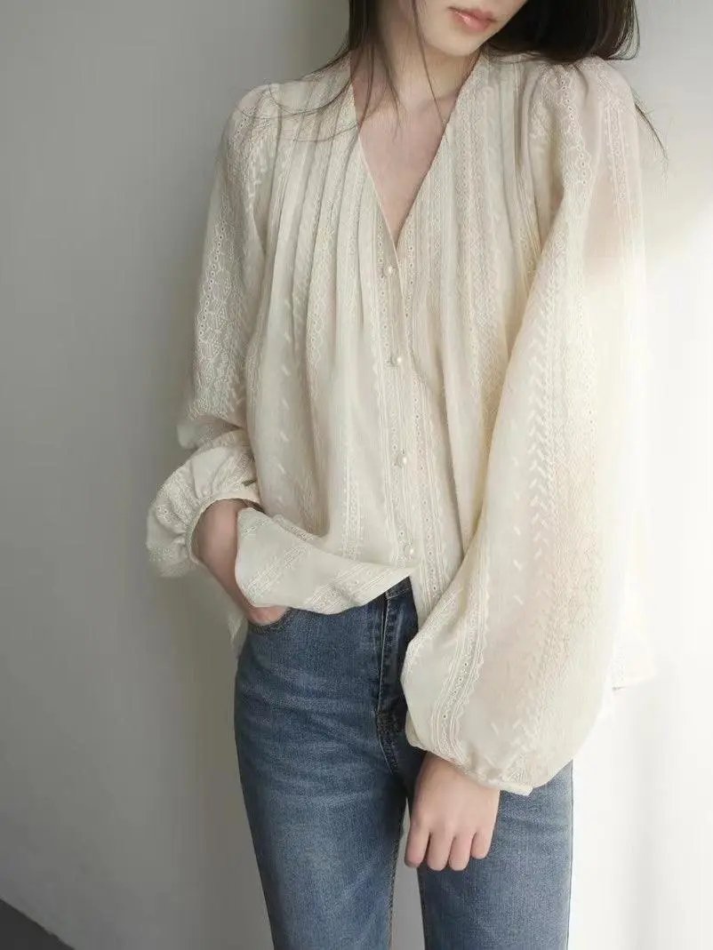 Retro Lace Long Lantern Sleeves Shirt PAINEVIDA