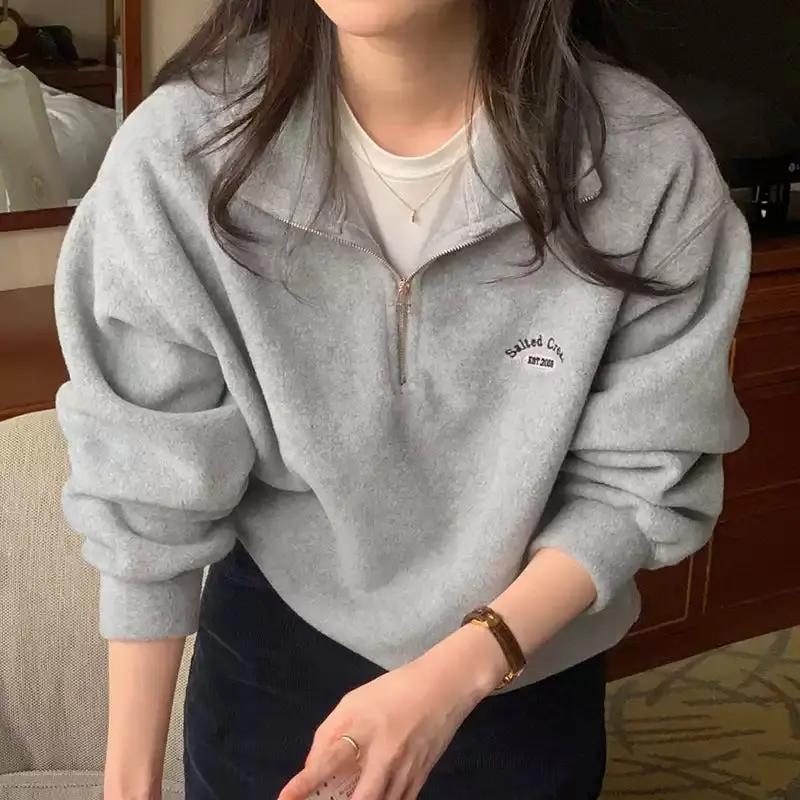 Retro Lapel Embroidered Casual Suede Sweatshirt PAINEVIDA