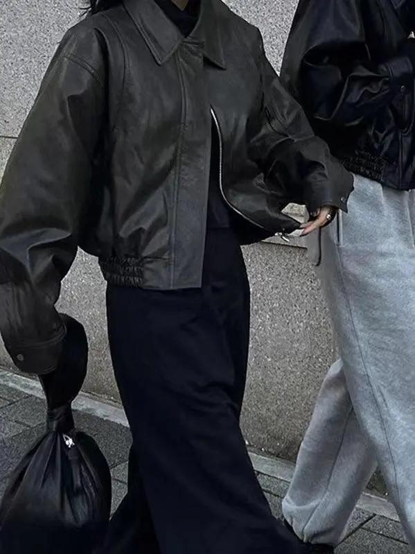 Retro Lapel Zipper Motorcycle Leather Jacket Plush Fashion Hub