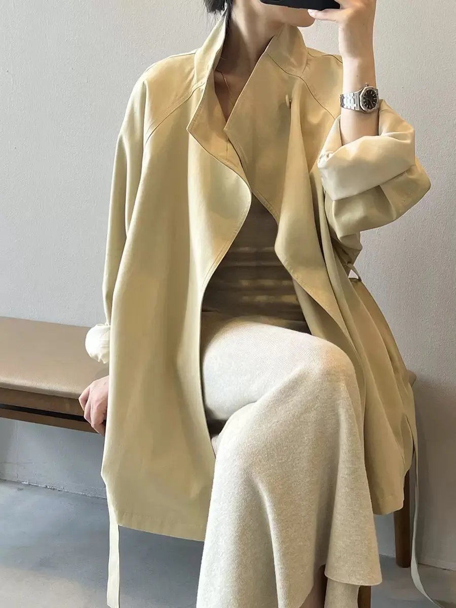 Retro One Button Stand Collar Waist Tench Coat Plush Fashion Hub