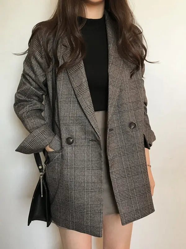 Retro Plaid Lapel Pocket Blazer PAINEVIDA 39.99