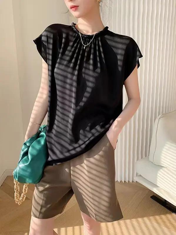 Retro Silk Ruffled Short Sleeve Shirt Top PAINEVIDA