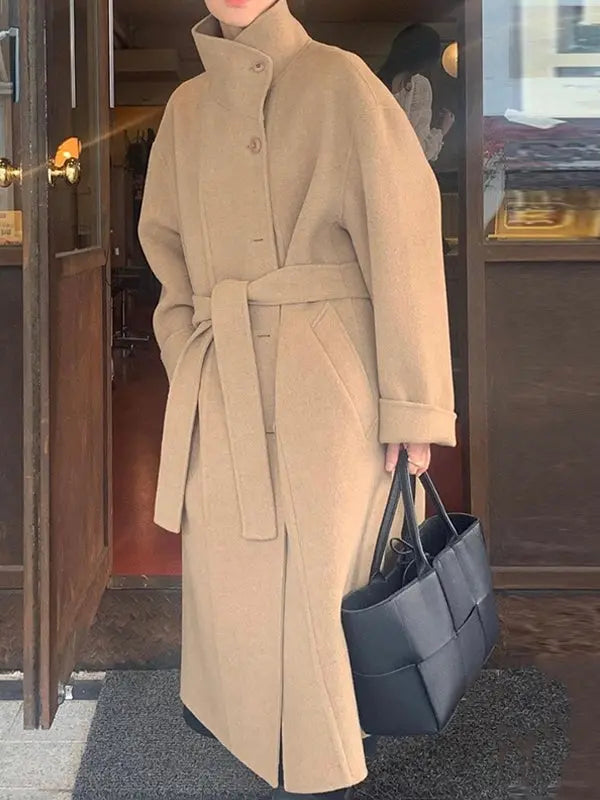 Retro Stand-up Collar Single-breasted Lace-up Woolen Coat PAINEVIDA 79.99