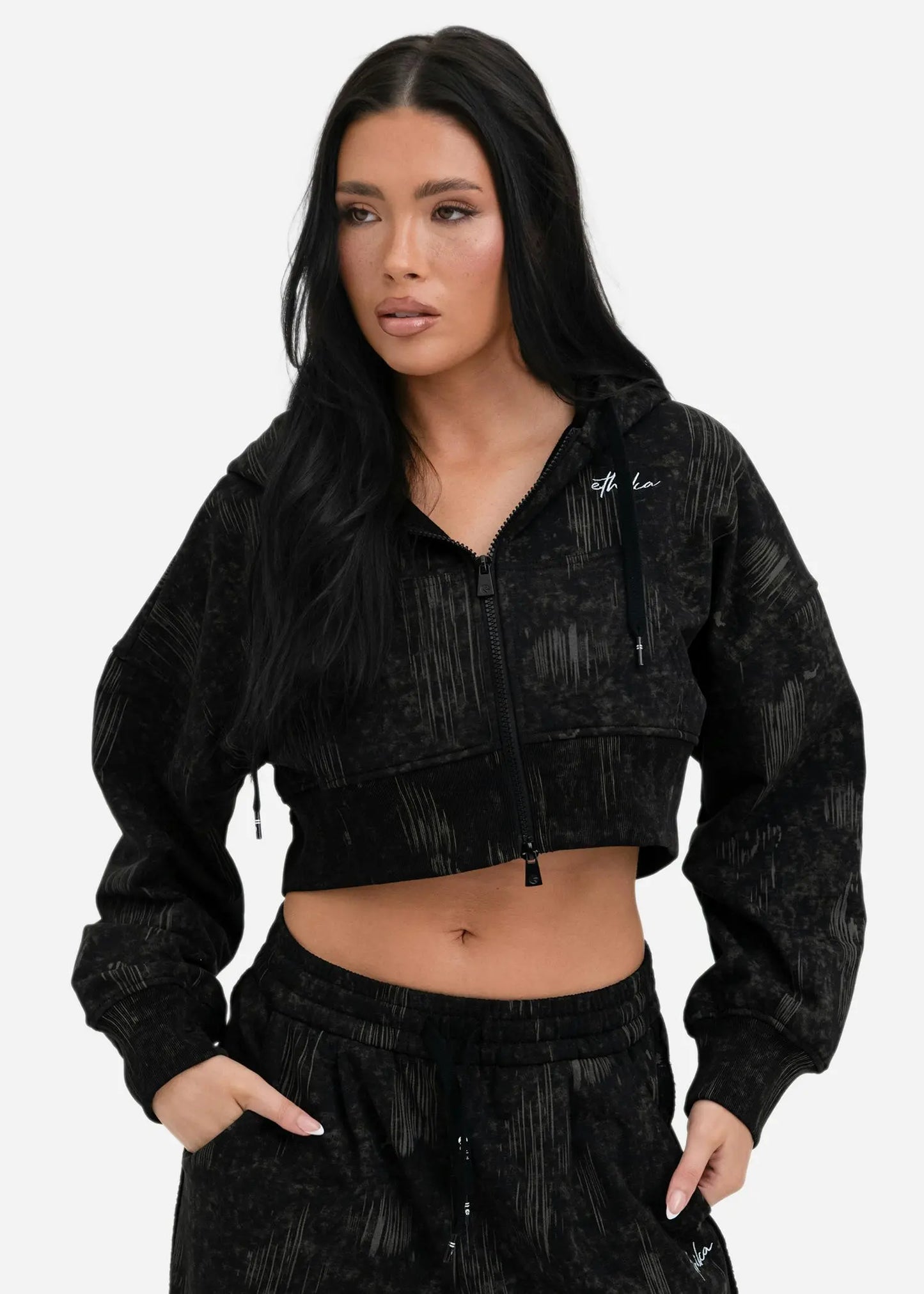 Roamer Black | Womens Crop Zip Hoodie Plush Fashion Hub