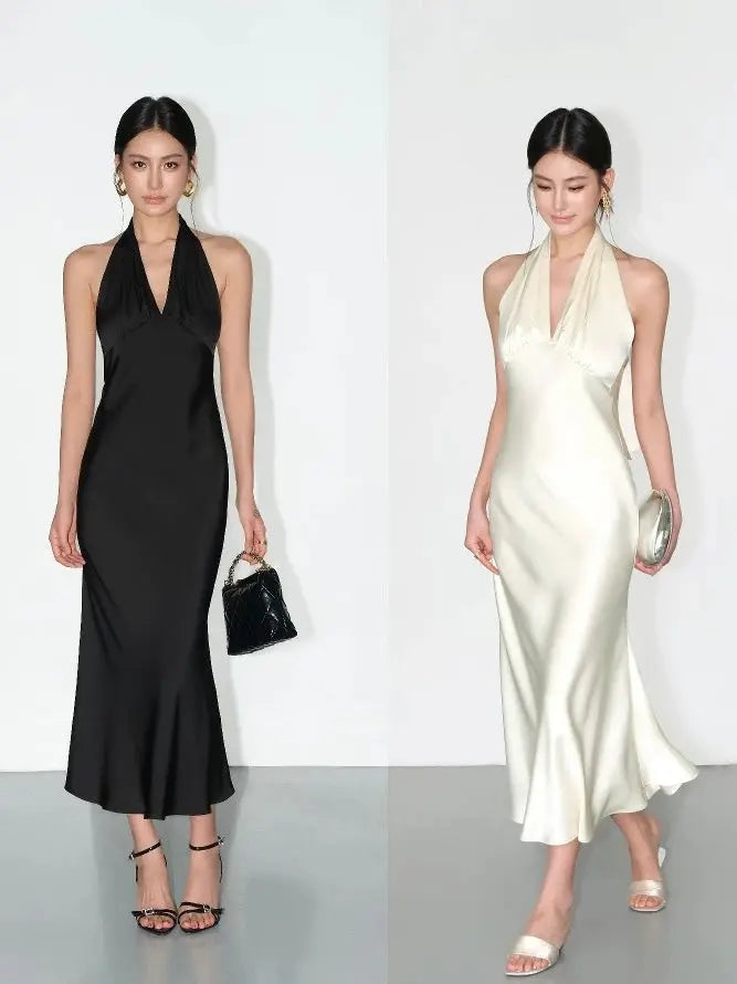 Silk French Style  Backless Sleeveless Dress Plush Fashion Hub