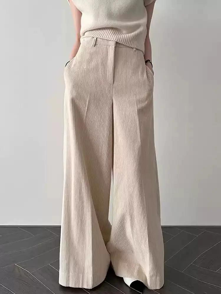 Simple Corduroy High Waist Casual Wide Leg Pants Plush Fashion Hub