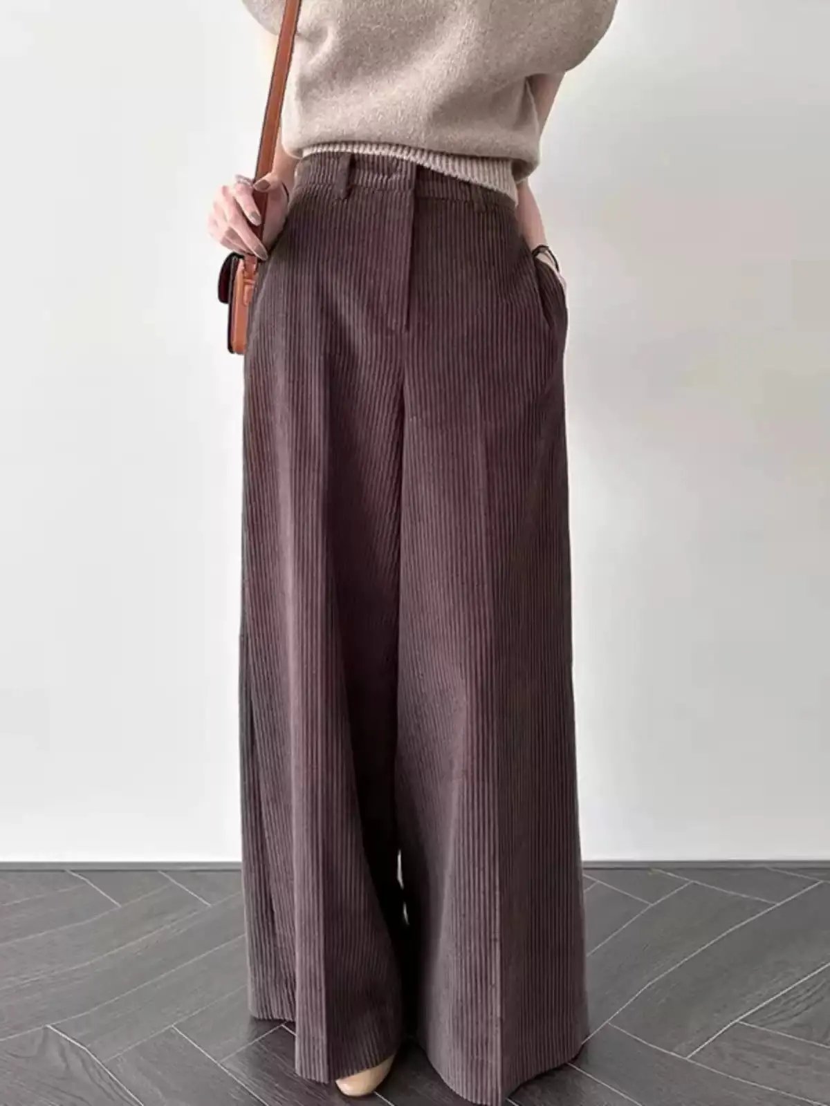 Simple Corduroy High Waist Casual Wide Leg Pants Plush Fashion Hub