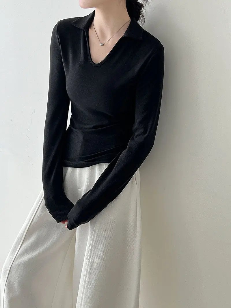 Simple Fit V-neck Basic Shirt Plush Fashion Hub