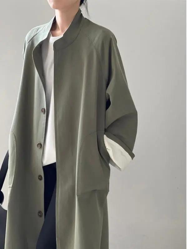 Simple Stand Collar Trench Long Coat PAINEVIDA