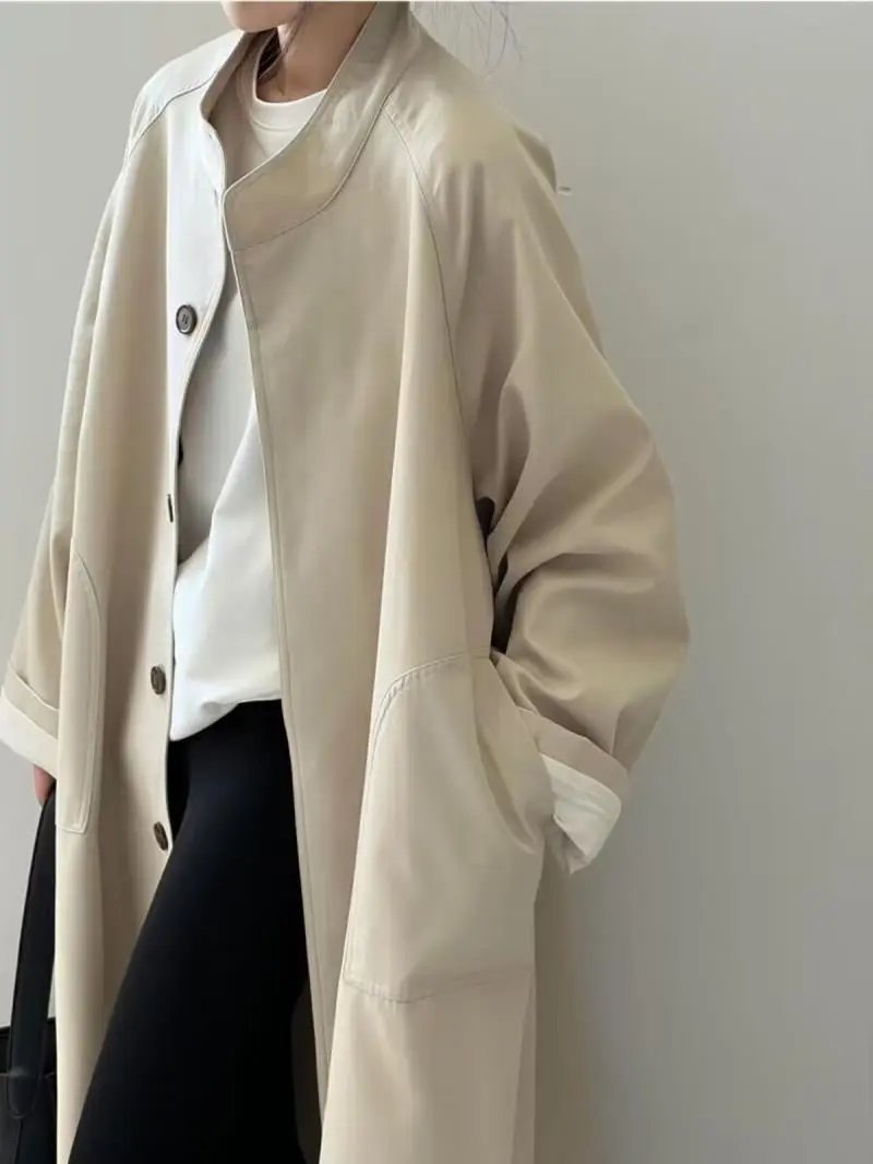 Simple Stand Collar Trench Long Coat PAINEVIDA