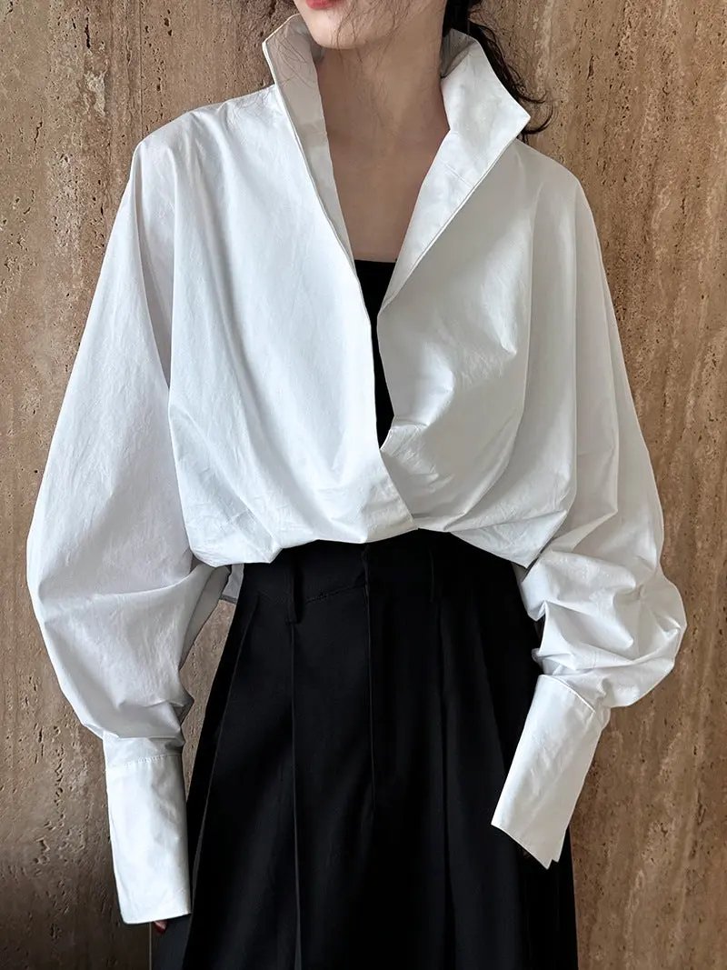 Stand Collar Batwing Sleeves Elegant Shirt PAINEVIDA