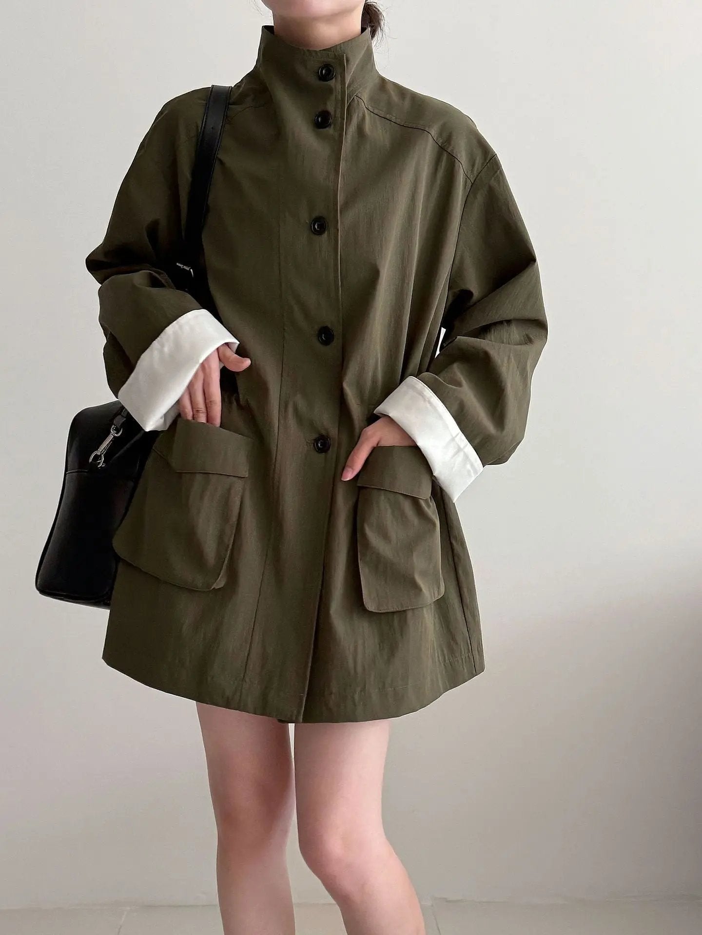 Stand Collar Loose Drawstring Large Pocket Windbreaker Jacket Plush Fashion Hub