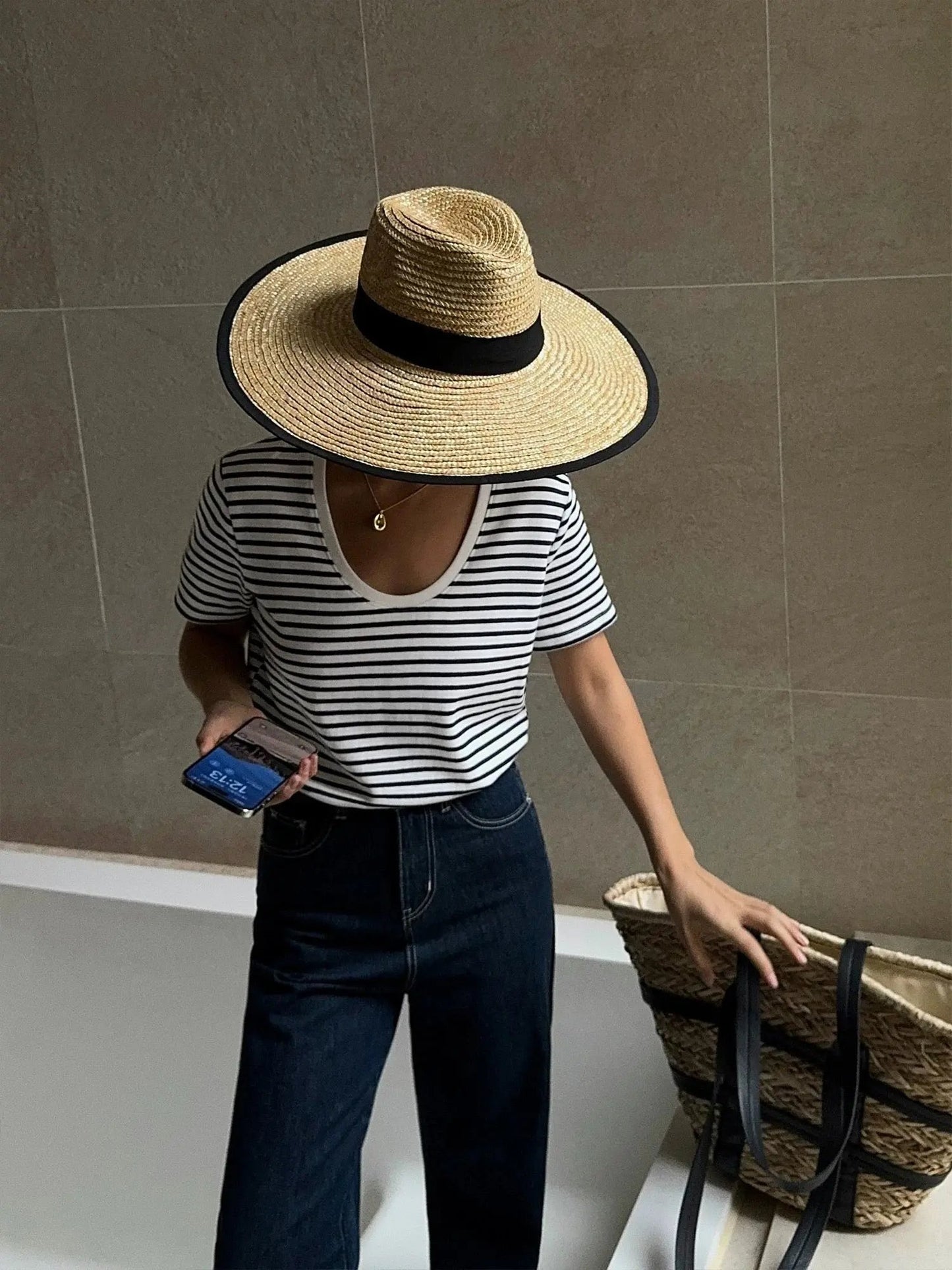 Striped U-neck short-sleeved T-shirt Plush Fashion Hub