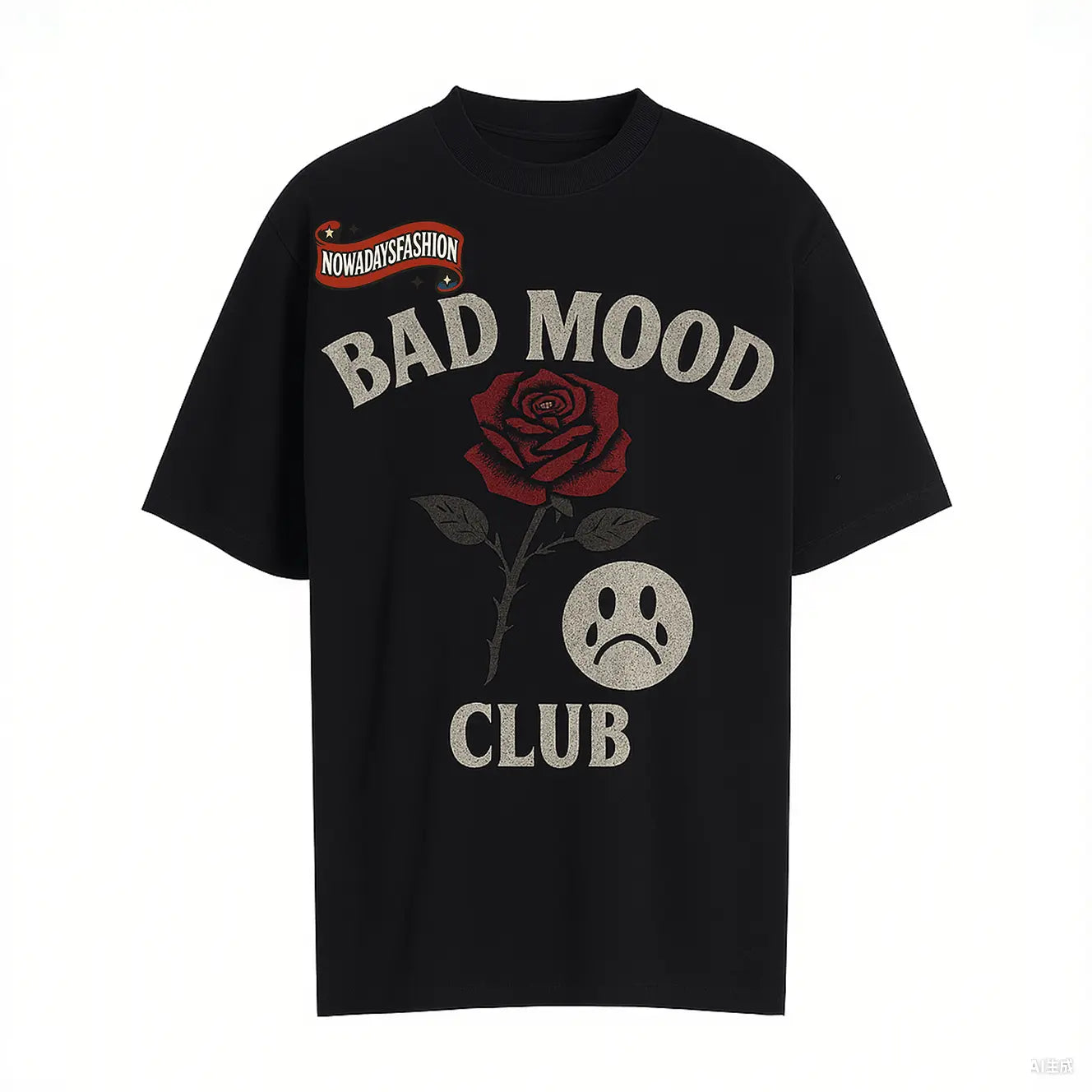 Unisex BAD MOOD CLUB Graphic T-Shirt – Sad Face & Rose Dark Streetwear Tee nowadaysfashion 49.95