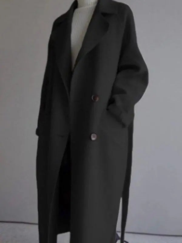 Urban Loose Solid Color Belted Woolen Coat Plush Fashion Hub