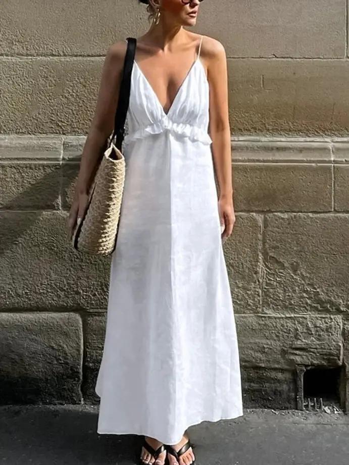 V-Neck Ruffled Suspender Dress Plush Fashion Hub