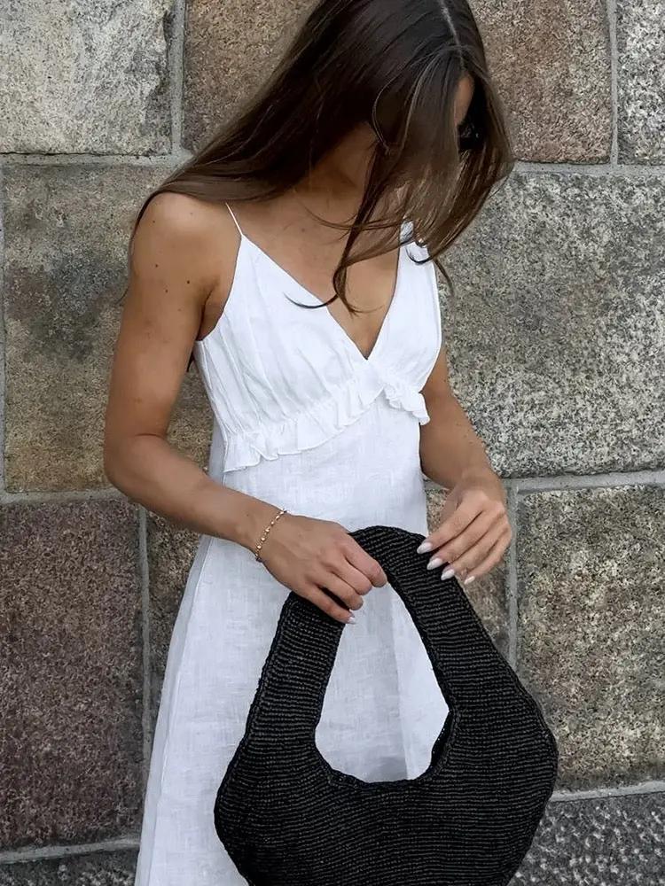 V-Neck Ruffled Suspender Dress Plush Fashion Hub